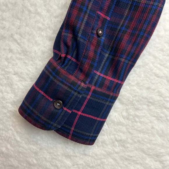 Thomas Pink Dress Shirt Mens 15.5 Blue Pink Plaid Slim Superfine Italian Cotton - Picture 10 of 13